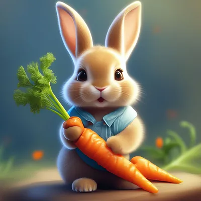 Милый зайчик с морковкой, портрет» — создано в Шедевруме