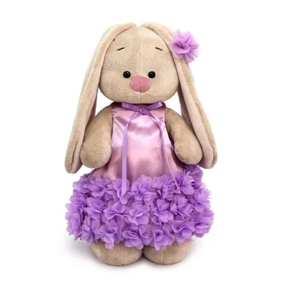 Мягкая игрушка Зайка Ми в платье с оборкой из цветов (большой) 32 см, арт.  StM-524, в коробке