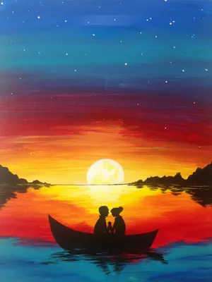 Рисунок гуашью, , закат на море, …» — создано в Шедевруме