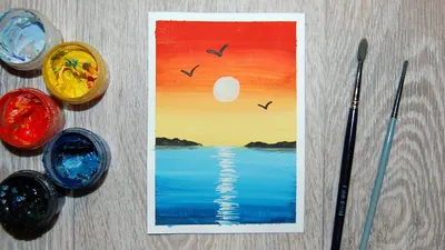 Рисуем очень простой закат на море. Правополушарное рисование - YouTube
