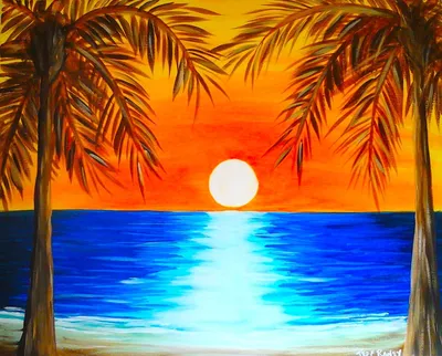 Картина маслом \"Закат солнца\", морской пейзаж. №799994 - купить в Украине  на Crafta.ua