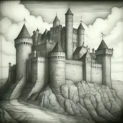 Рисунок древнего каменного замка …» — создано в Шедевруме