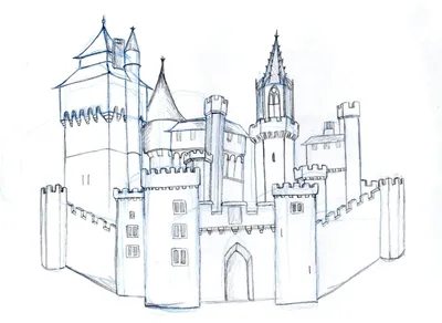 Иллюстрация Замок, разрушенный в стиле графика, скетчи |