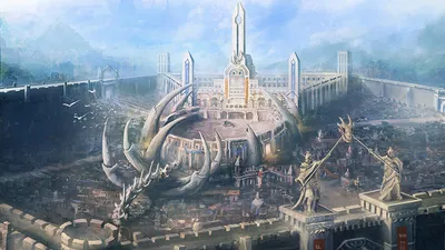 Картинка замок Фэнтези скелетов Небо Города 1366x768