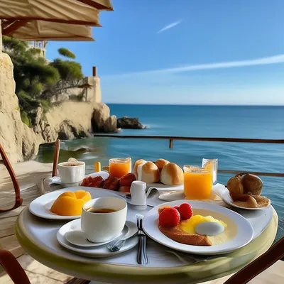 Завтрак на берегу моря,фрукты кофе…» — создано в Шедевруме