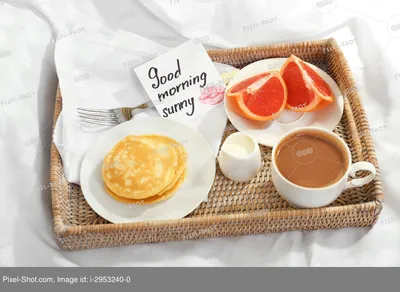 Здоровый завтрак с пожеланием доброго утра :: Стоковая фотография ::  Pixel-Shot Studio