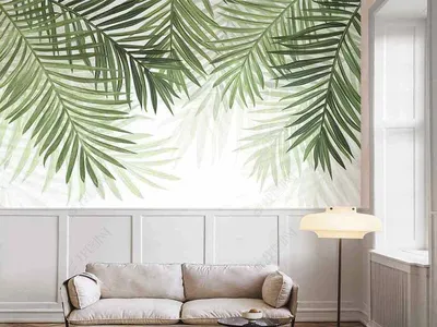 Фотообои Зеленые пальмовые листья на черном фоне купить на стену — Цены и  3D Фото в каталоге интернет магазина Printwalls