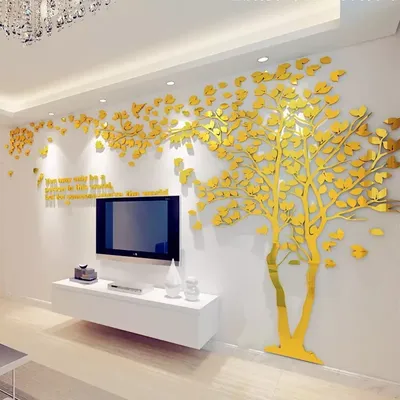 DIY Большие зеркальные обои с деревом, акриловые наклейки на стену для  гостиной, фон для телевизора, украшение для дома, художественная роспись |  AliExpress