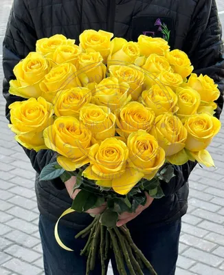 Желтые розы Россия 60 см шт. купить с доставкой по Краснодару