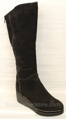Замшевые женские зимние сапоги из натуральной замши черного цвета на  каблуке 7 см купить в интернет магазине Kwinto