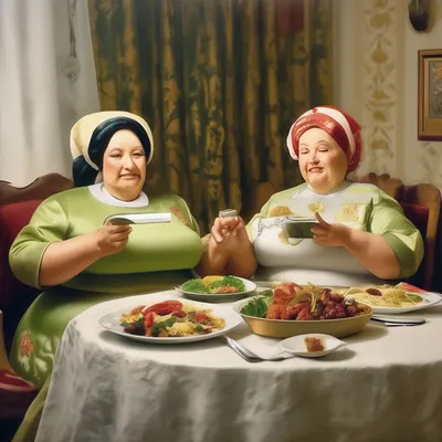Две очень жирные тетки едят в …» — создано в Шедевруме