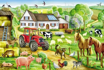 Иллюстрация животные фермы в стиле детский, компьютерная графика,