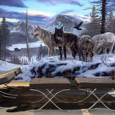 Обои: волк, дикий, хищник, животное, животные, природа, арт, рисунок, AI  Art, зима, снег
