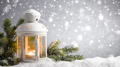Photo Lantern Winter Nature Snow Candles Branches 1366x768