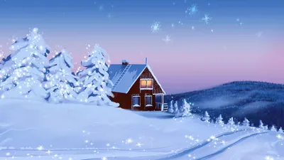 Скачать 1920x1080 дом, снег, зима, пейзаж, арт обои, картинки full hd,  hdtv, fhd, 1080p
