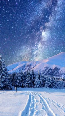 Скачать 1920x1080 зима, ночь, горы, дорога, планеты, фантастический пейзаж  обои, картинки full hd, hdtv, fhd, 1080p