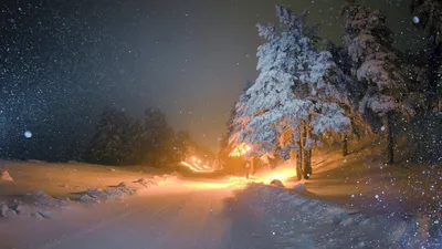 Скачать обои зима, ночь, фонари, раздел природа в разрешении 1920x1080