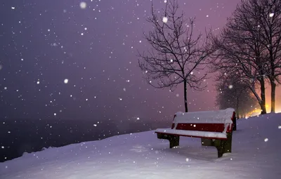 Обои зима, снег, ночь, город, скамья картинки на рабочий ... | Обои, Город,  Ночь