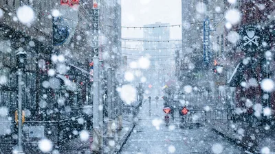 Обои снегопад, снег, улица, город, зима картинки на рабочий стол, фото  скачать бесплатно