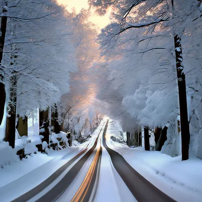 Зимняя дорога по заснеженному лесу.» — создано в Шедевруме