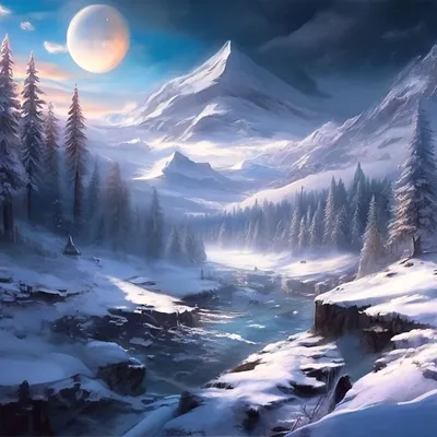 рождественская зимняя фантазия снежная сцена PNG , сосна, снег, зима PNG  картинки и пнг PSD рисунок для бесплатной загрузки