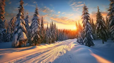 Картинки зима, снег, деревья в снегу, красиво, закат, природа, зимняя пора,  морозец - обои 1280x1024, картинка №157428