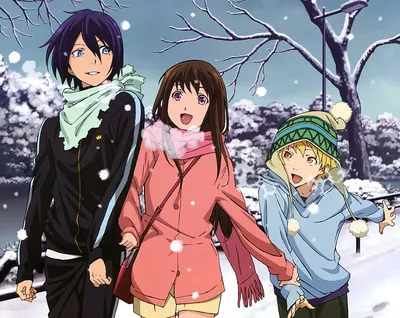 Картинка юноша noragami, yato, yukine, iki hiyori Зима Аниме Девушки