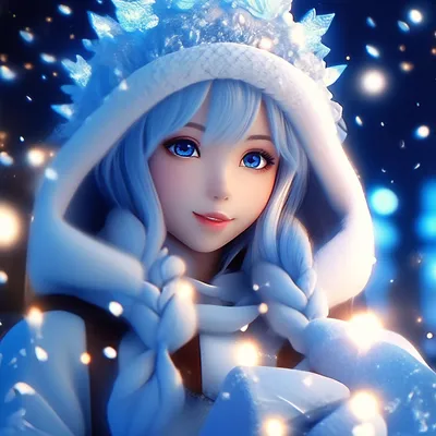 Аниме девушка зима снежинки крупные …» — создано в Шедевруме