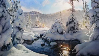 Скачать обои Зимний пейзаж гора и река на рабочий стол из раздела картинок  Горы