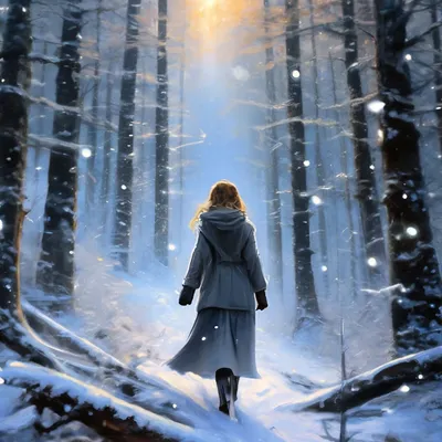 Девушка зима ступает по лесу, …» — создано в Шедевруме
