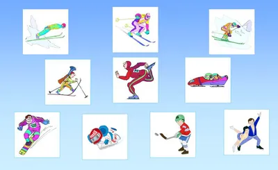 Зимние виды спорта. Карточки.: Pусский РКИ pабочие листы пдф и док