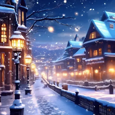 Зимний пейзаж города свет фонарей …» — создано в Шедевруме