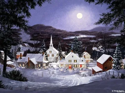 Зимний город вечером: новогодние обои, картинки, фото 1600x1200