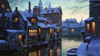 Зима аниме город ночью красивый уютный мирный тихий hd обои | Премиум Фото