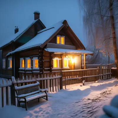 Картина по номерам \"Зимний вечер в деревне\"