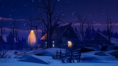Зимний вечер. Живопись, зима в деревне, белый снег, фото, рисунки