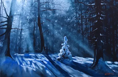 Зима, нежная, красивая, ночью» — создано в Шедевруме