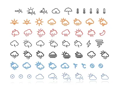 Набор Значков Прогноза Погоды Коллекция Климатических Символов Векторные  Эскизы Иллюстрации Логотипов Метеорологические Знаки Линейн — стоковая  векторная графика и другие изображения на тему Логотип - iStock