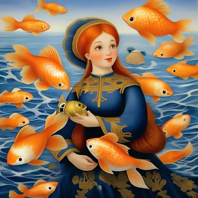 Золотая рыбка, море невод, русская …» — создано в Шедевруме