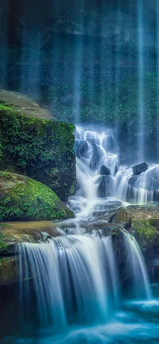 Пейзаж Обои на телефон водопад со скалами и мхом