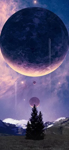 Планеты Обои на телефон большая луна над горным хребтом