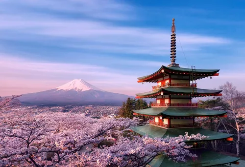 Япония Обои на телефон пагода с горой на заднем плане