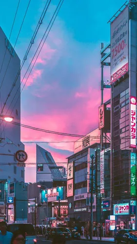 Япония Обои на телефон городская улица с множеством зданий