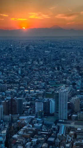 Япония Обои на телефон город с закатом