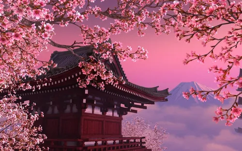 Япония Обои на телефон здание в японском стиле с цветущей вишней