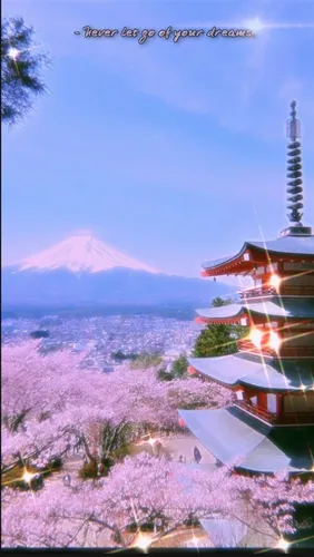 Япония Обои на телефон здание с горой на заднем плане