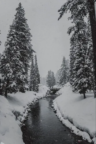 Зима Обои на телефон ручей со снегом по бокам