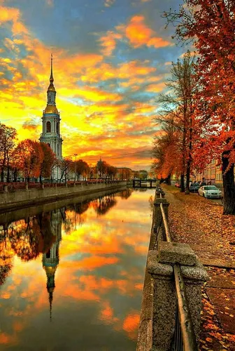 Санкт Петербург Обои на телефон река с церковью на заднем плане