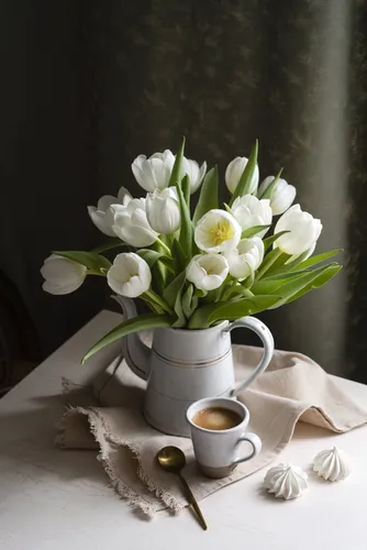 Тюльпаны Обои на телефон белый цветок в чашке