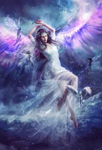 Ангел Обои на телефон человек в белом платье и крыльях в небе со звездами